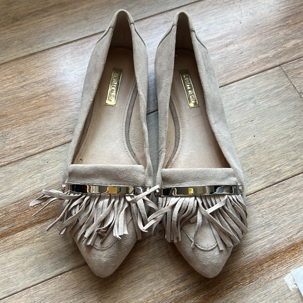 Louise et Cie Gray Fringe Flats size 7 Elegant Beige Suede Flats with Fringe